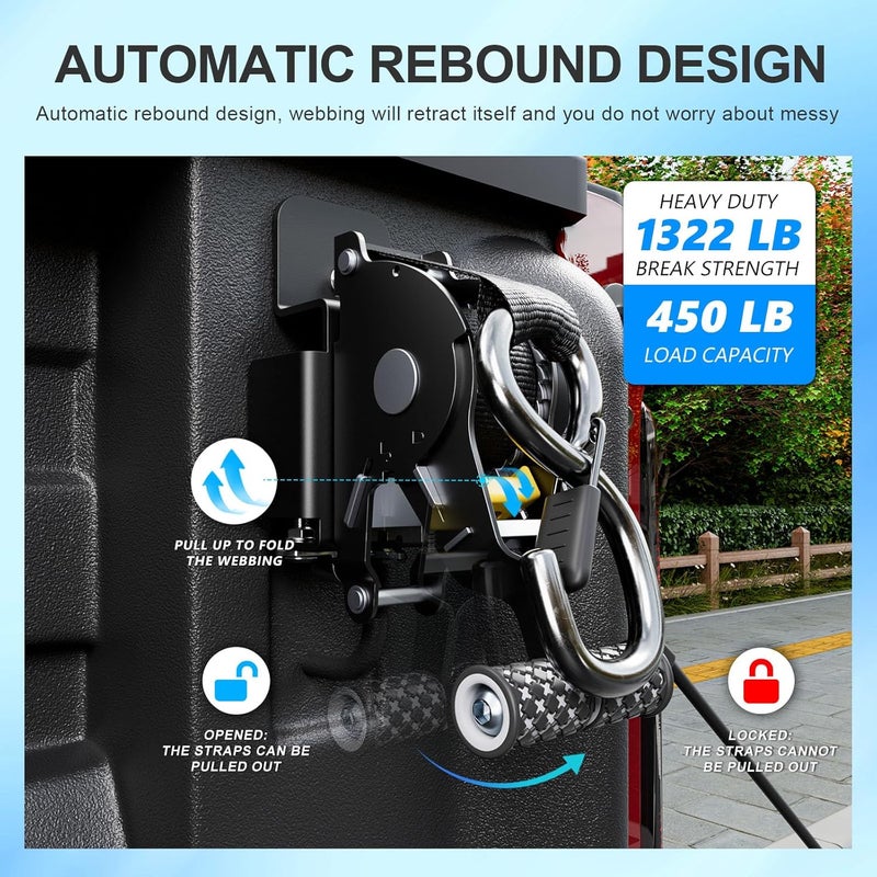 SZYANG 2PCS Retractable Ratchet Straps Compatible with 2023-2026 Chevy Colorado GMC Canyon Retractable Tie Down Straps Replacement for 2023-2026 Chevy Colorado Accessories - Image 2